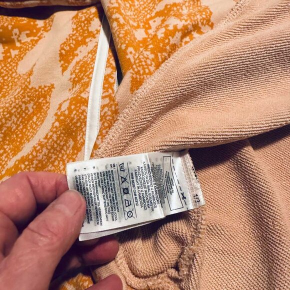 Adidas Cropped Sweatshirt Orange Abstract Print  3-Stripe - Primegreen - Size L - Picture 4 of 5